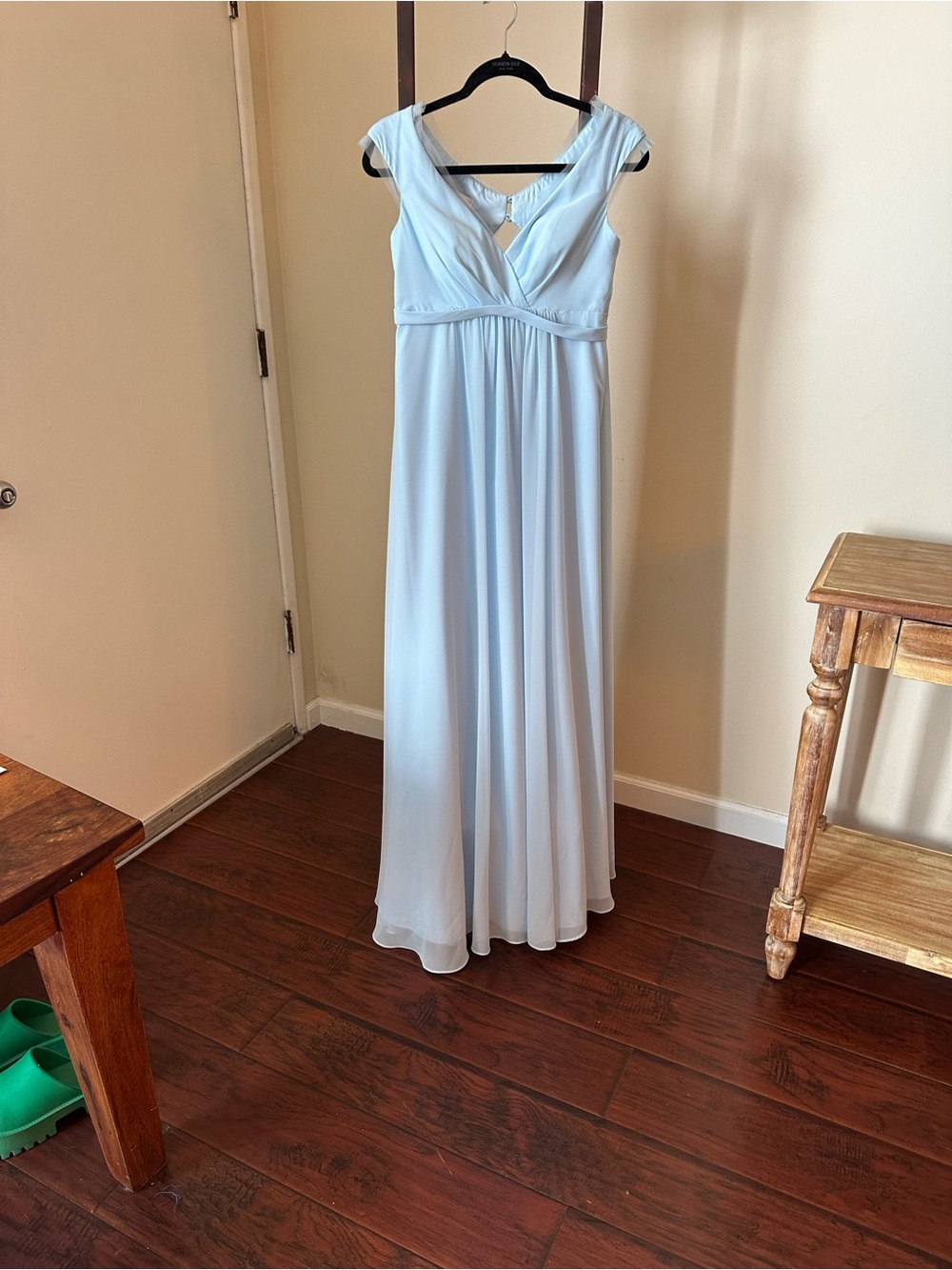 Azazie Sky Blue (Size A4, Small) Cap Sleeve V-Neck Long Maxi Bridesmaid Dress